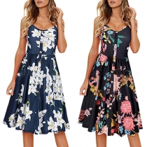 Sexy Backless High Waist Printed Sling Dress