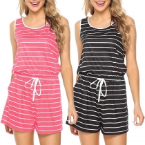 Fashion Sleeveless Round Neck Striped Romper 