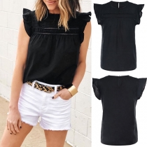 Fashion Solid Color Round Neck Top 