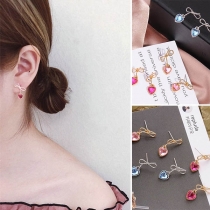 Sweet Style Rhinestone Inlaid Heart Pendant Bowknot Earrings 