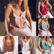 Sexy Backless V-neck Solid Color Cami Top 