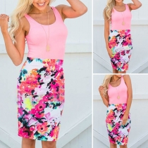 Fashion Printed Spliece Slim Fit Tank Dress