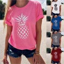 Fashion Pineapple Printed Short Sleeve Round Neck T-shirt 