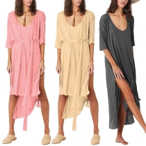 Chic Style Short Sleeve Round Neck High-low Hem Dress