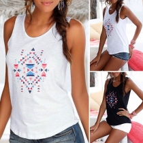 Fashion Printed Round Neck Casual Tank Top 