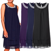 Fashion Sequin Spliced Sleeveless Round Neck Chiffon Dress