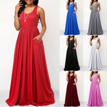 Simple Style Sleeveless Round Neck Solid Color Maxi Dress