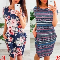 Fashion Short Sleeve Round Neck Printed Dress