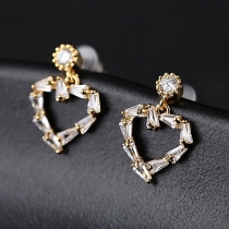 Fashion Rhinestone Inlaid Heart-shaped Stud Earrings 