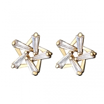 Simple Style Rhinestone Inlaid Pentagram Shaped Stud Earrings 