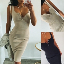 Simple Style Sleeveless U-neck Solid Color Slim Fit Dress