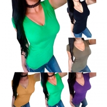 Simple Style Short Sleeve Round Neck Solid Color T-shirt 