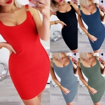 Sexy Backless Solid Color Slim Fit Sling Dress