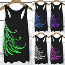 Casual Style Feather Printed Tank Top
