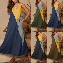 Fashion Contrast Color Sleeveless Round Neck Loose Dress