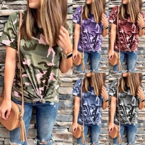 Fashion Short Sleeve Round Neck Camouflage Printed T-shirt 