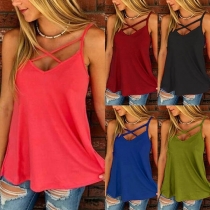 Sexy Backless Crossover V-neck Solid Color Sling Top 