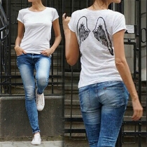 Fashion Wings Printed Short Sleeve Round Neck T-shirt 