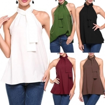 Sexy Off-shoulder Solid Color Lace-up Halter Top 