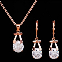 Fashion Rhinestone Inlaid Bowknot Pendant Necklace + Earring Set 