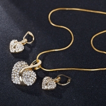 Fashion Rhinestone Inalid Heart Pendant Necklace + Earrings Set 