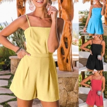 Sexy Backless Solid Color High Waist Sling Romper 