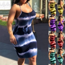 Sexy Backless Tie-dye Printed Slim Fit Sling Dress