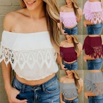 Sexy Off-shoulder Boat Neck Lace Spliced Top