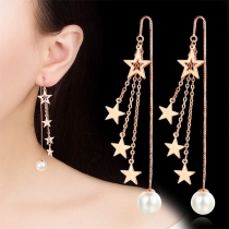 Fashion Pentagram Pendant Tassel Earrings 