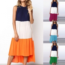 Fashion Contrast Color Sleeveless Round Neck Irregular Hem Dress