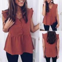 Fashion Solid Color Sleeveless V-neck Top 
