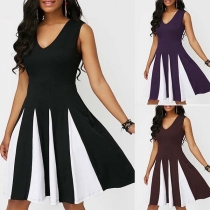 Fashion Contrast Color Sleeveless V-neck Dress