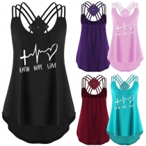 Sexy Backless High-low Hem Letters Printed Sling T-shirt
