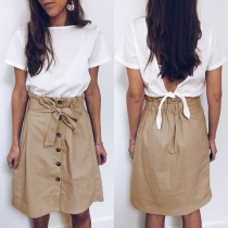 Fashion Solid Color High Waist Front-button Skirt 