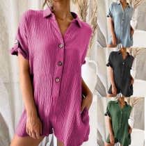 Fashion Solid Color Short Sleeve V-neck Blouse 