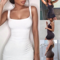 Simple Style Solid Color U-neck Slim Fit Tank Dress