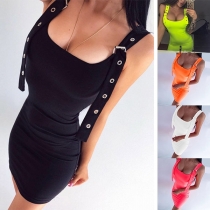 Sexy Backless Solid Color Slim Fit Sling Dress