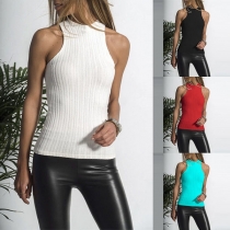 Fashion Solid Color Sleeveless Round Neck Slim Fit Top 