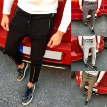 Fashion Solid Color Zipper Pocket Men's Casual Pants 