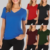 Simple Style Short Sleeve V-neck Solid Color T-shirt
