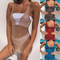 Sexy Backless V-neck Solid Color Slim Fit Bikini Smock 
