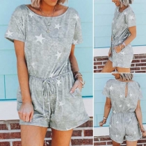 Fashion Short Sleeve Round Neck Pentagram Printed Romper