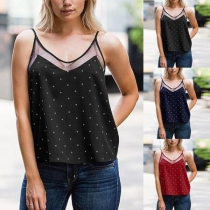 Sexy Backless Gauze Spliced Dots Printed Cami Top