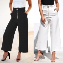 OL Style Solid Color High Waist Wide-leg Pants 