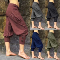 Fashion Solid Color Low-waist Lantern Pants
