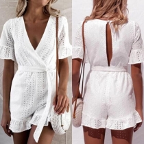 Sexy Deep V-neck Short Sleeve High Waist Romper 