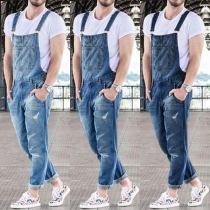 Fashion Ripped Relaxed-fit Men's Denim Overalls