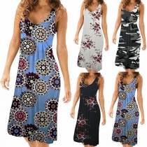 Fashion Sleeveless Round Neck Printed Dress