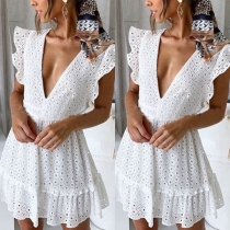 Sexy Deep V-neck Sleeveless Hollow Out Dress