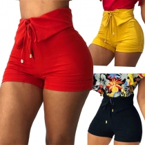 Fashion Solid Color High Waist Slim Fit Shorts 